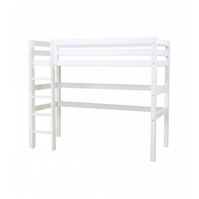 cama alta de madera color blanco